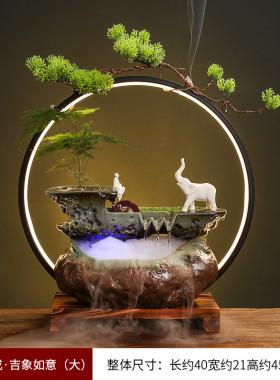 开业礼品小鱼缸摆件生财招财办公室流水器新中式陶瓷禅意客厅软装