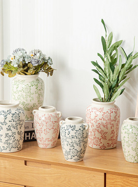 复古陶瓷花瓶新中式青花瓷干花插花器皿玄关摆件客厅