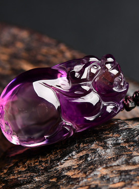 适用天然紫水晶霸王貔貅吊坠原石男女项链随身挂件情侣皮丘饰品礼