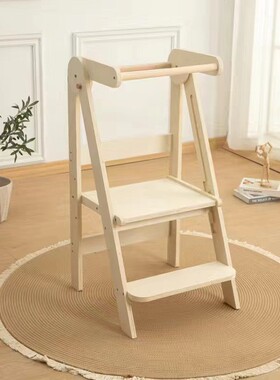 宝宝木制蒙氏学习塔家用洗漱踏脚凳站立塔带扶手折叠实木儿童木质