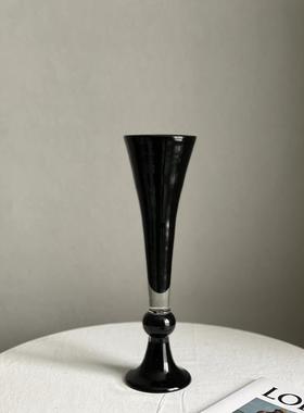 现代简约复古黑色玻璃花瓶家居欧式软装饰品样板间桌面插花花器