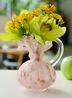新款插花北欧风花器粉色透明发泡桌面玻璃工艺品摆件玻璃花瓶供应
