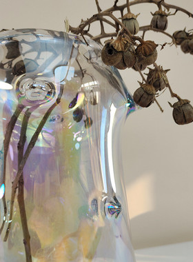 热销现代简约轻奢多刺彩玻璃炫花器花瓶摆件样板房酒店售楼处软装