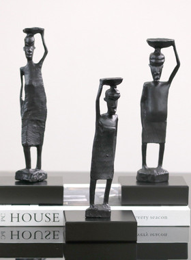 热销现代金属人物雕塑样板房创意摆件别墅新中式酒店客厅家居软装