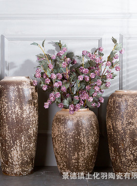 铁锈色景德镇高温软装落地大花瓶效果艺术摆件花器东南亚花插