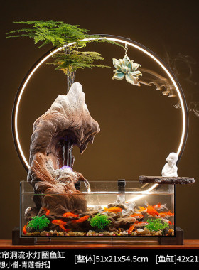 流水生财鱼缸摆件客厅桌面假山中式景观水车水循环喷泉乔迁礼品