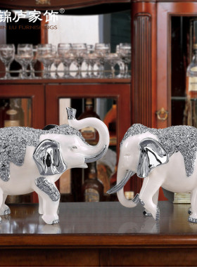 热销动物大象摆件一对金色招财客厅玄关电视柜酒柜欧式创意家居装