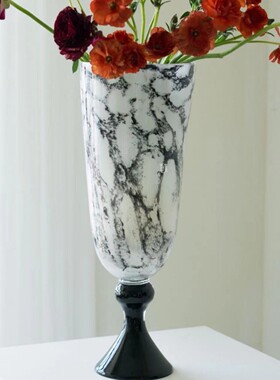 热销中古个性家居黑白色系列花器轻奢花瓶玻璃复古装饰摆设玄关摆