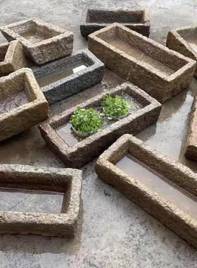 喂猪食槽石头小石槽小猪槽鱼缸饲养牛槽花盆庭院流水池流水彷古