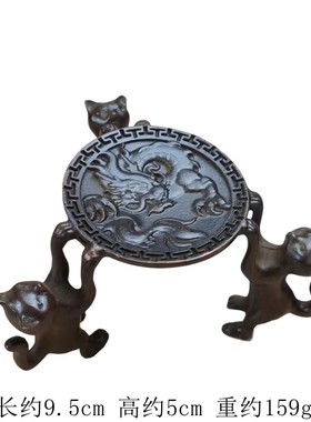 摆件仿古小猫盖置摆件小号茶道香炉铁壶三只小猫日式壶盖托架