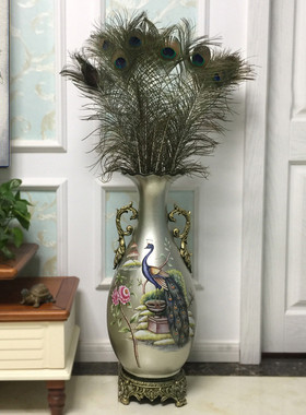 热销zh插花美式陶瓷手绘复古摆件样板间别墅客厅电视柜欧式落地大