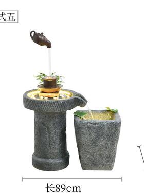 田园石磨景观假山流水喷泉招财花园鱼池循环水景庭院造景树脂摆件