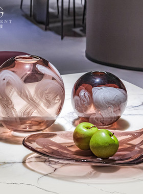 热销晶淳家居现代艺术花瓶样板房餐厅紫红色高级感客厅水晶装饰摆