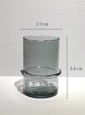 咖啡色现代缠丝轻奢玻璃花瓶家居样板房玄关台面插花装饰摆件