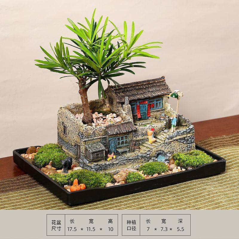 创意中式复古老房子花盆造景微景观小摆件室内多肉植物文竹盆景,淘宝优惠券,粉丝福利购,淘宝优惠卷