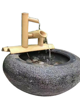 民宿户外石盆养鱼石头鱼缸养摆件盆流水摆件庭院造景花石生态缸