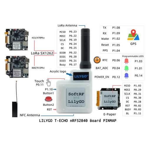 LILYGO T-Echo NRF52840 SX1262 LoRa GPS 1.54 E-paper BLE NFC - 图1