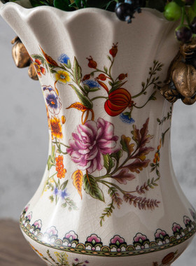 热销包邮美式冰复古裂纹陶瓷花瓶创意家居摆件装饰品欧式双耳高足