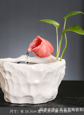 陶瓷鱼缸自动循环流水小型摆件室内桌面办公桌加湿猫咪饮水喂水器