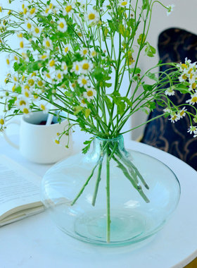 现代简约玻璃花瓶家居客厅插花装饰品花瓶摆件色系蓝玻璃花器