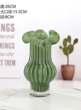 中古玻璃花瓶客厅插花水培高级感百褶裙法式复古摆件餐桌软装饰品
