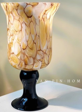 热销艺术法式复古肌理高脚手工琉璃花瓶中古风灯插花花器水培玻璃