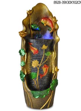 中式福鱼图流水工艺品摆件田园荷花微景观室内水景树脂优质礼品