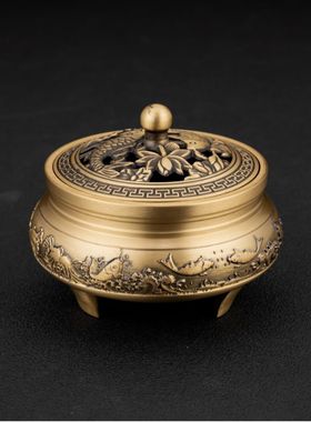 三足炉香炉铜制工艺品摆件香薰复古精雕居家古典中式禅意金属工艺