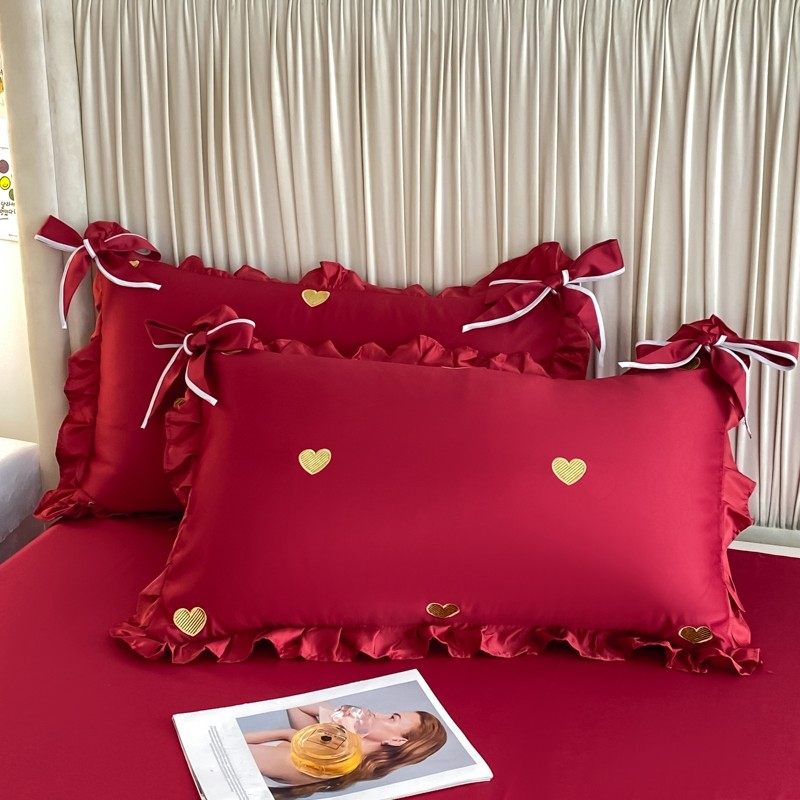 少女公主爱心刺绣婚庆四件套大红色床单被套全棉纯棉结婚床上用品,淘宝优惠券,粉丝福利购,淘宝优惠卷