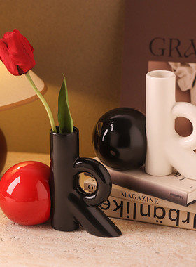 热销贝汉美创意中古风花器家居装饰品客厅桌面干花插花陶瓷花瓶摆