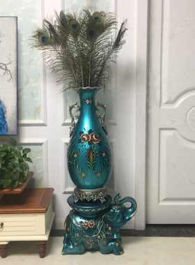 欧式美式陶瓷手绘客厅电视柜样板间别墅复古摆件插花落地大花瓶