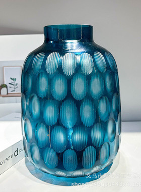 轻奢高级感手工磨刻美式花瓶摆件琉璃插花器现代样板间高档装饰品