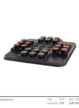 简约树脂仿洞五子石棋盘格摆件售楼处样板间客厅茶几书房艺术装饰