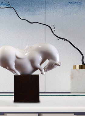 热销新中式家居唐马饰品客厅电视柜软装摆件办公室创意陶瓷白马摆