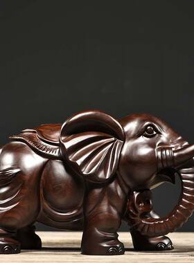 花梨木雕大象摆件招财一对象实木雕刻工艺品家居木制吉祥象装饰品
