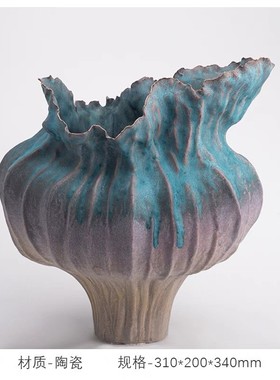 简约侘寂风蓝溪陶瓷花瓶样板间居家高温窑变茶室餐桌花器软装摆件