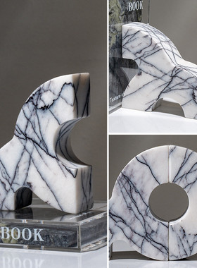 热销高级感轻奢大理石书靠装饰品样板间柜子售楼处书柜展示柜软装