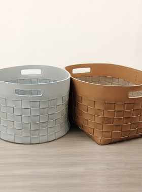 热销样板房展厅装饰摆件圆形编织收纳框家居后备箱收纳车载杂物整