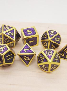 热销【现货闪粉金属骰子新款七粒多面体骰子套装】dnd跑团