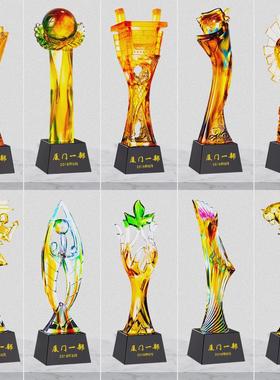 新款琉璃奖杯运动会水晶玻璃奖座周年纪念品创意颁奖奖杯