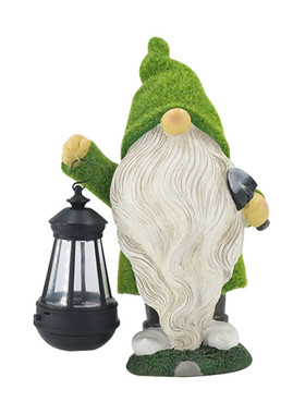 绿色植绒摆件树脂工艺品小矮人太阳能户外花园庭院精灵庭院灯装饰