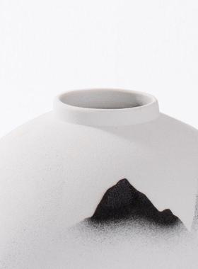 热销新中式花瓶山陶瓷摆件纹水墨茶室玄关客厅博古架样板房花器装
