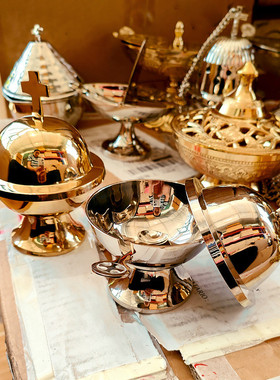 热销德国进口金色带勺礼仪船13x9厘米香用品提炉进口