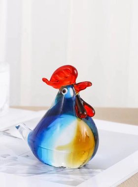 咕咕动物摆件古法琉璃精致鸡玻璃公鸡母鸡工艺品时尚家居装饰摆件