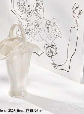 ins梦幻创意陶瓷花瓶插花艺术家居客厅北欧装饰摆件手提陶瓷篮