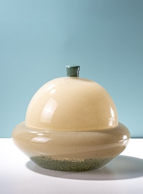 欧式轻奢水果盘手柄玻璃花瓶客厅办公室室内装饰摆件带大肚创意杯