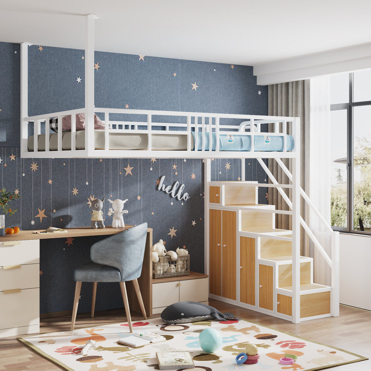 loft省空间铁艺吊床多功能高架床公寓床铁艺双人阁楼床儿童悬挂床,淘宝优惠券,粉丝福利购,淘宝优惠卷