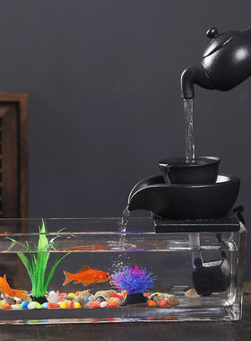 摆件卵石循环流水摆件庭院室内水景装饰办公水流水喷泉玻璃鱼批