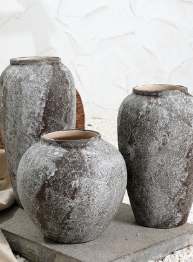 复古新中式陶罐侘玄关风做旧装饰品摆件寂电视柜插花水培陶瓷花瓶