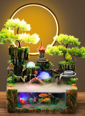 厂家货源高山流水摆件灯玻璃鱼缸循环圈室内假山喷泉客厅装饰摆件